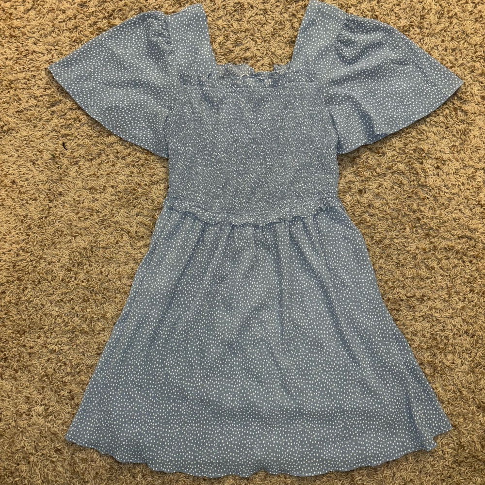 NWT Loveriche Blue Polka Dot Smocked mini dress.